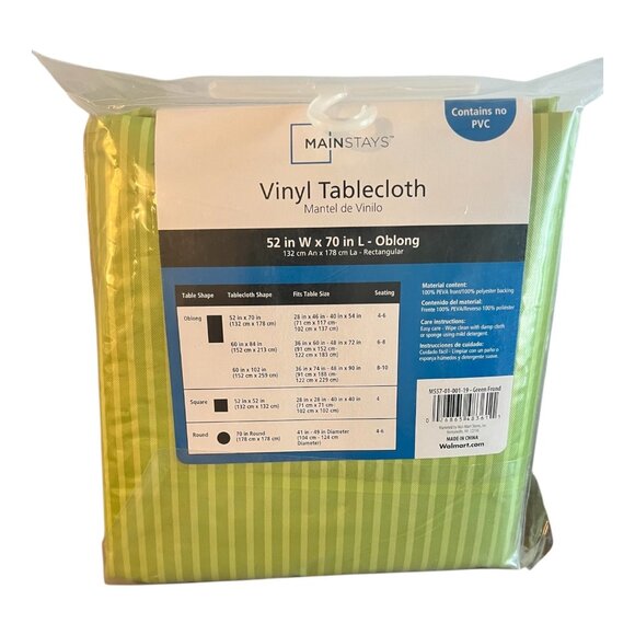 Mainstays Vinyl Tablecloth Green Frond 52In X 70In PEVA Front Polyester Backing - Picture 2 of 3